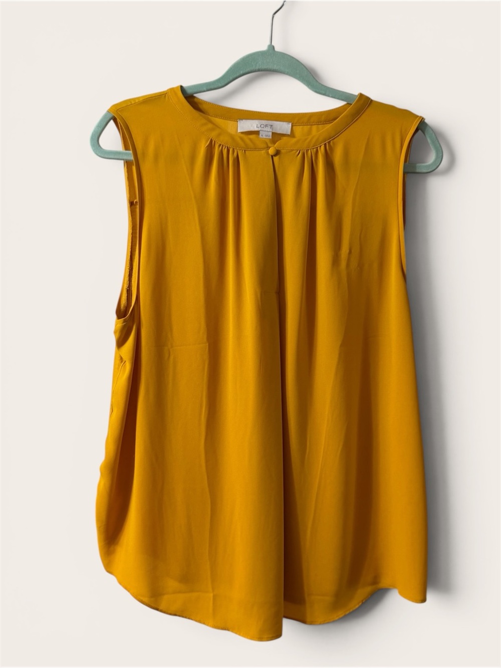 LOFT Mustard Sleeveless Pleated Blouse